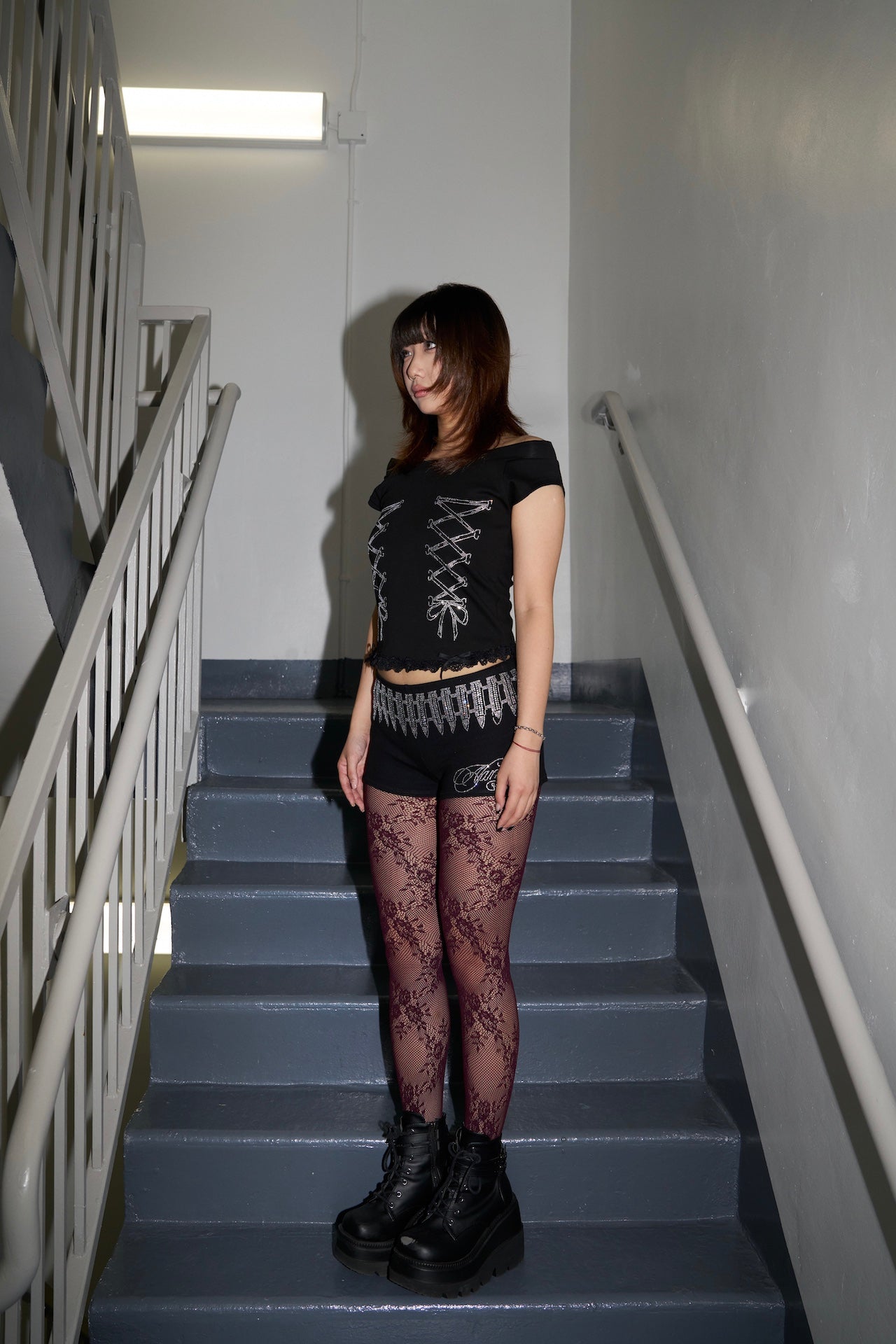 Floral Lace Tights -- Coffee Bloom