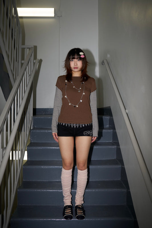 Striped Leg Warmers -- Rose Fluff