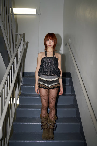 Floral Lace Tights -- Coffee Bloom